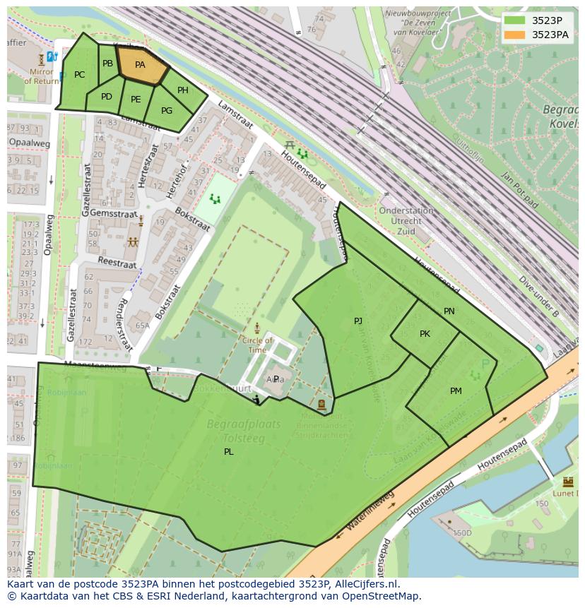 Afbeelding van het postcodegebied 3523 PA op de kaart.