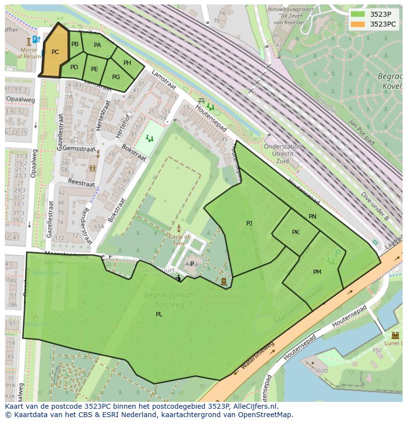 Afbeelding van het postcodegebied 3523 PC op de kaart.