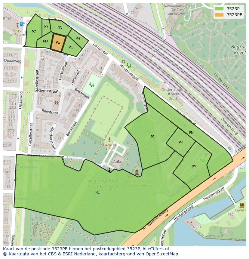 Afbeelding van het postcodegebied 3523 PE op de kaart.