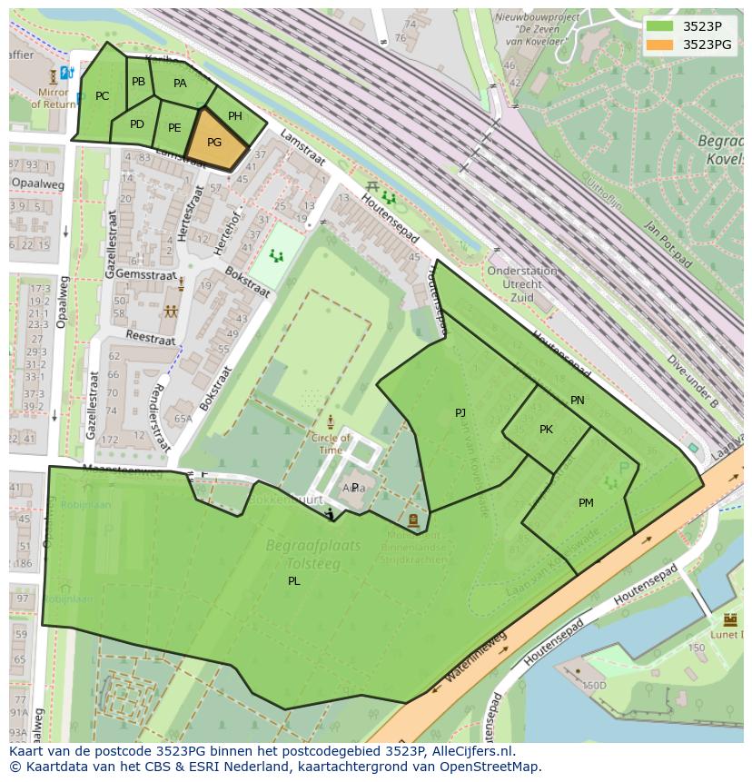 Afbeelding van het postcodegebied 3523 PG op de kaart.
