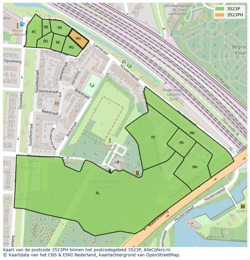 Afbeelding van het postcodegebied 3523 PH op de kaart.