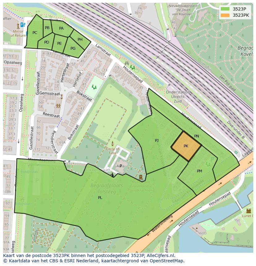 Afbeelding van het postcodegebied 3523 PK op de kaart.