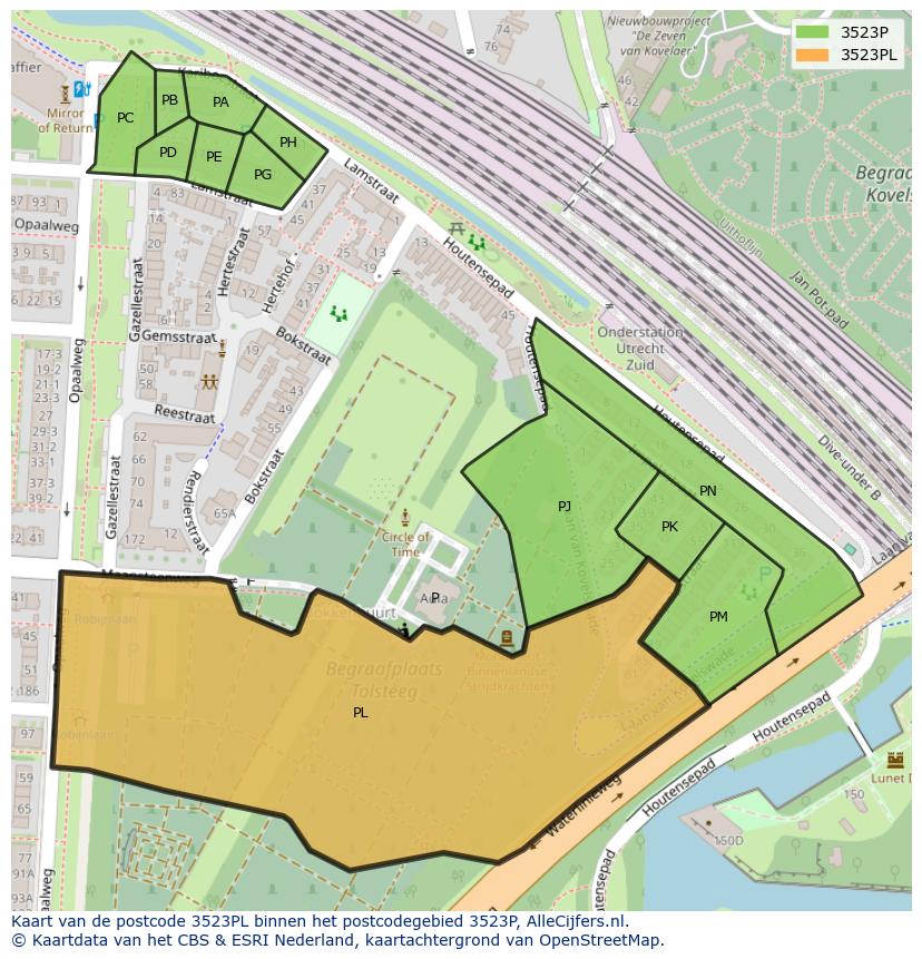 Afbeelding van het postcodegebied 3523 PL op de kaart.