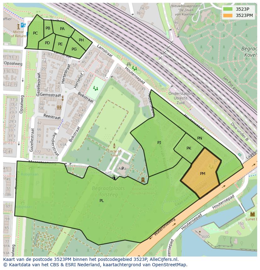 Afbeelding van het postcodegebied 3523 PM op de kaart.