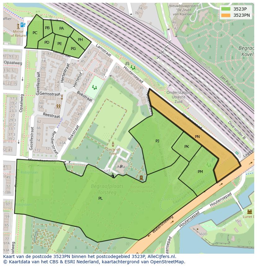 Afbeelding van het postcodegebied 3523 PN op de kaart.