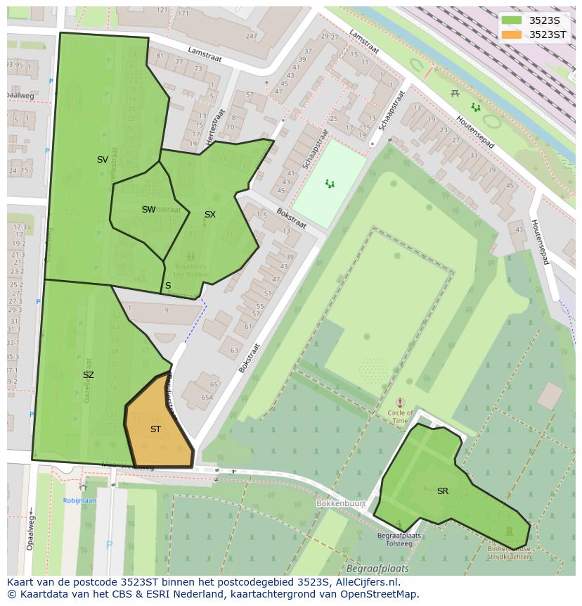 Afbeelding van het postcodegebied 3523 ST op de kaart.