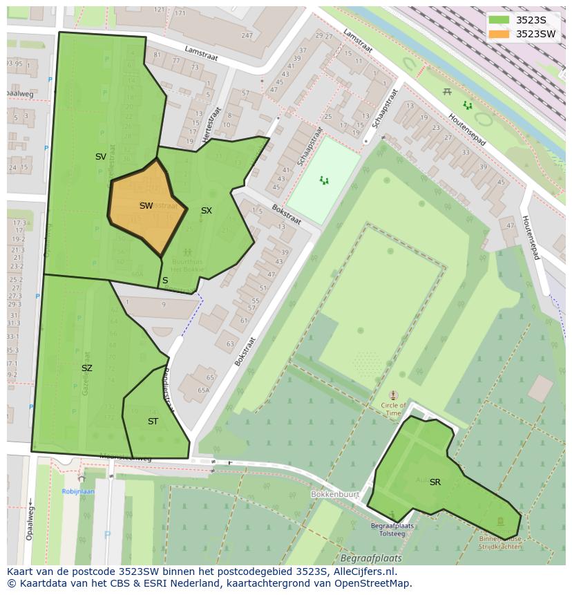 Afbeelding van het postcodegebied 3523 SW op de kaart.