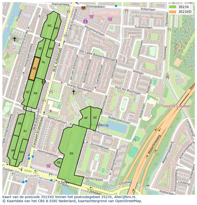 Afbeelding van het postcodegebied 3523 XD op de kaart.