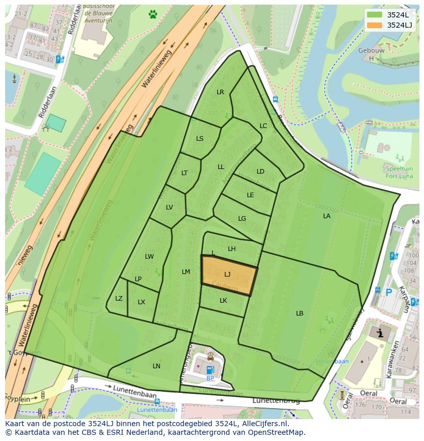 Afbeelding van het postcodegebied 3524 LJ op de kaart.