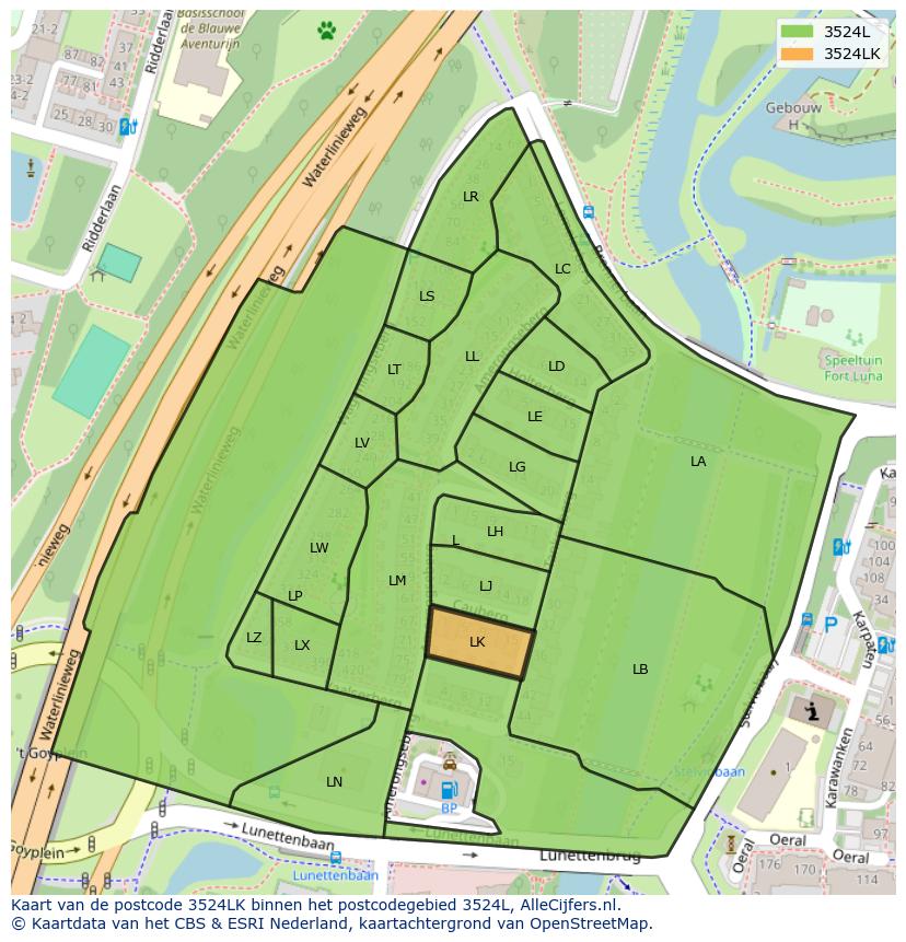 Afbeelding van het postcodegebied 3524 LK op de kaart.