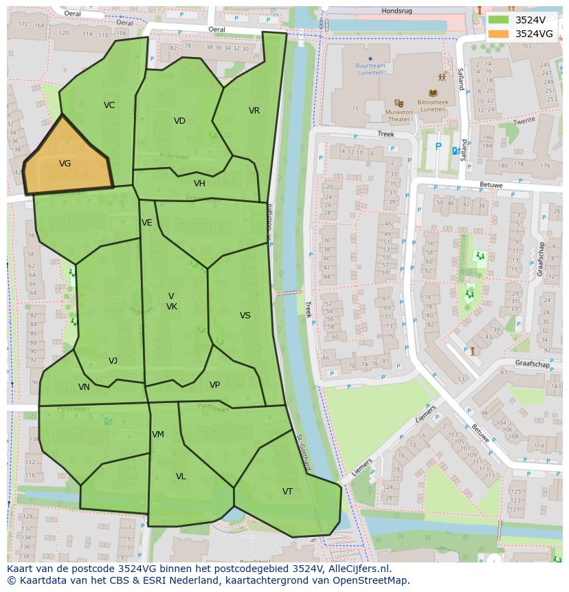 Afbeelding van het postcodegebied 3524 VG op de kaart.