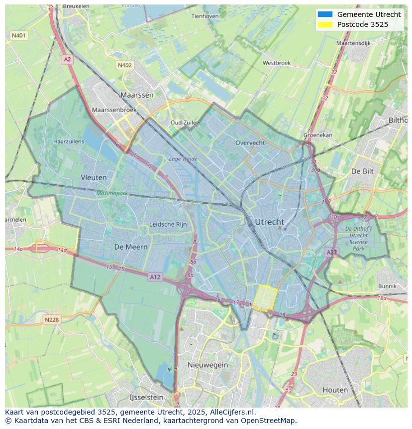 Afbeelding van het postcodegebied 3525 op de kaart.
