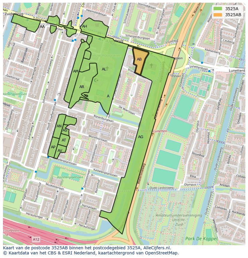 Afbeelding van het postcodegebied 3525 AB op de kaart.