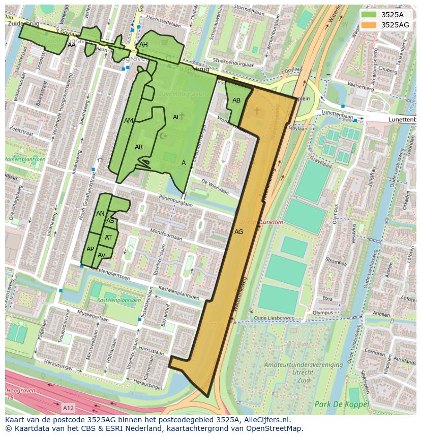 Afbeelding van het postcodegebied 3525 AG op de kaart.