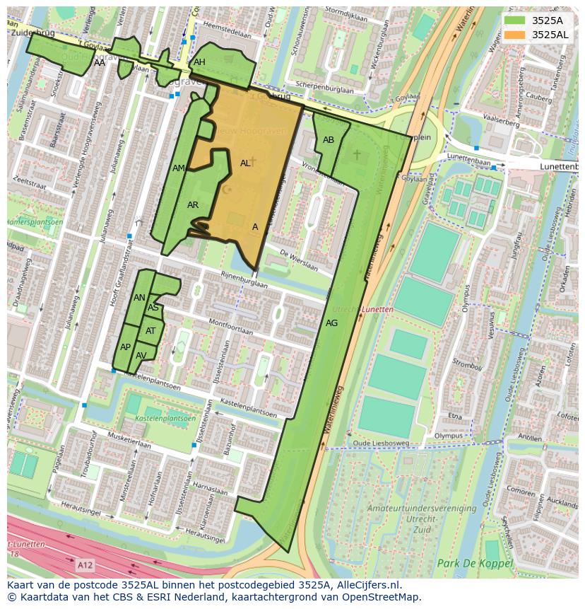 Afbeelding van het postcodegebied 3525 AL op de kaart.