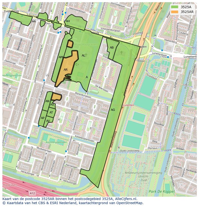 Afbeelding van het postcodegebied 3525 AR op de kaart.
