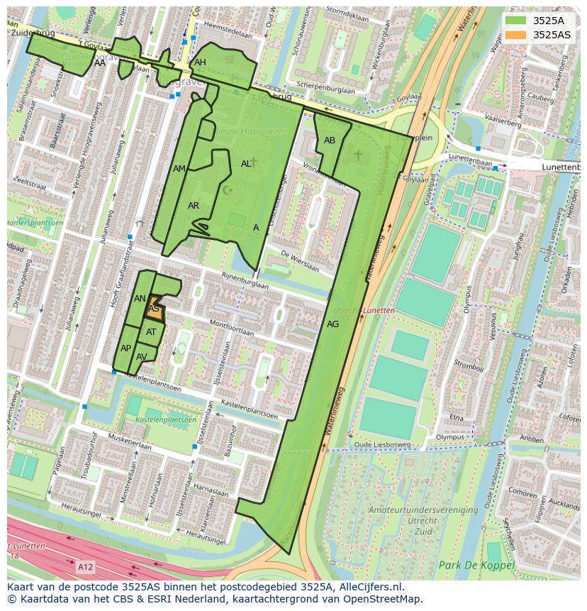Afbeelding van het postcodegebied 3525 AS op de kaart.