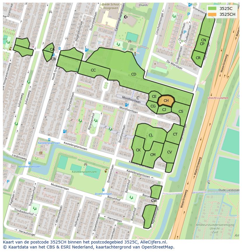 Afbeelding van het postcodegebied 3525 CH op de kaart.