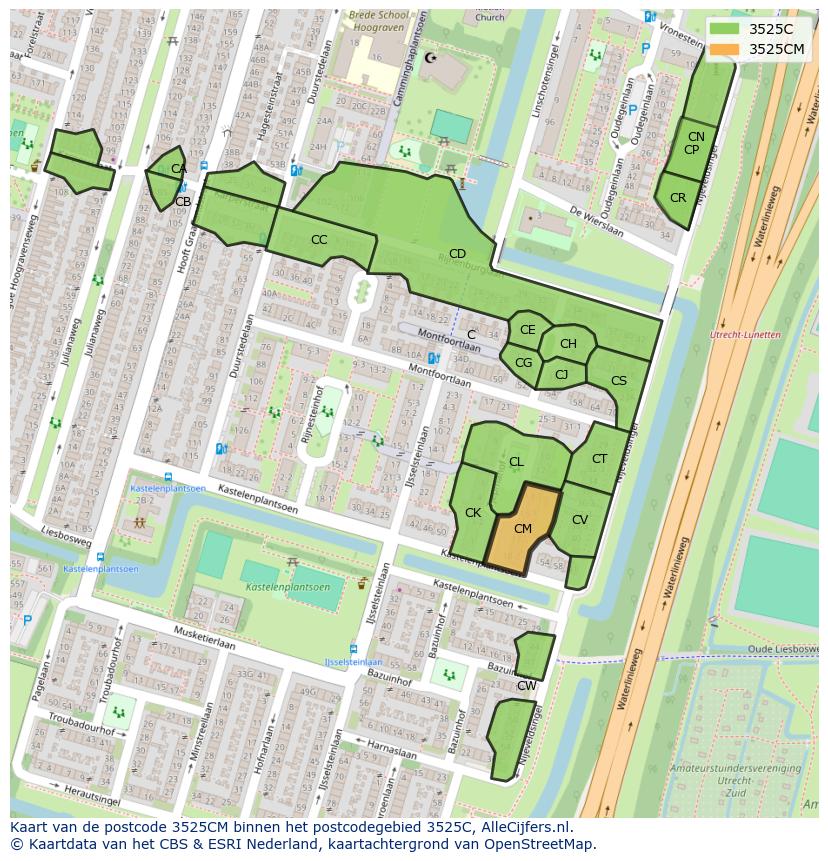 Afbeelding van het postcodegebied 3525 CM op de kaart.