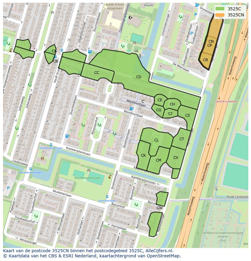 Afbeelding van het postcodegebied 3525 CN op de kaart.