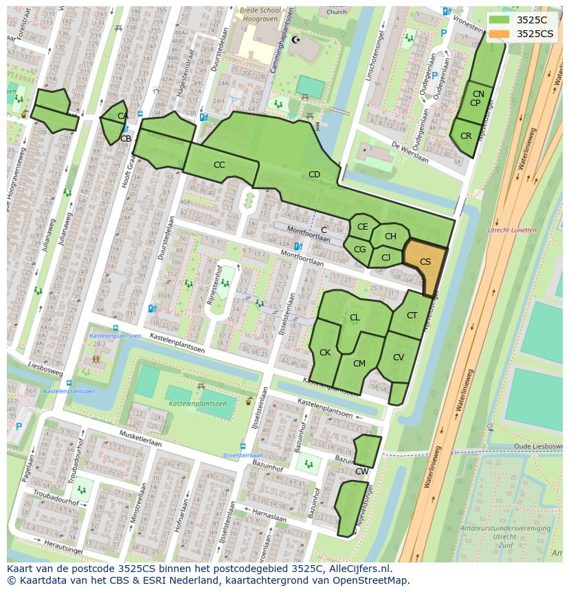 Afbeelding van het postcodegebied 3525 CS op de kaart.