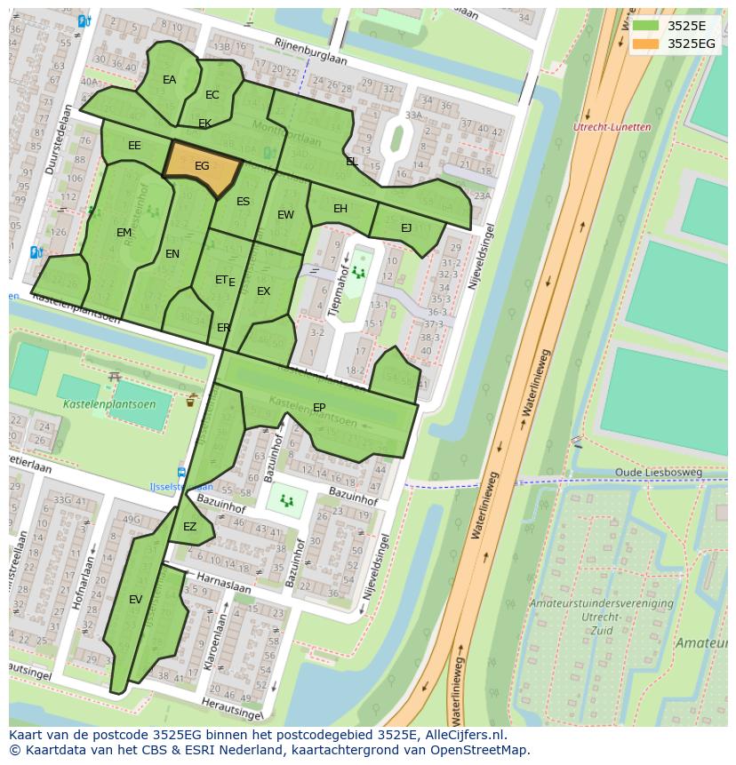 Afbeelding van het postcodegebied 3525 EG op de kaart.