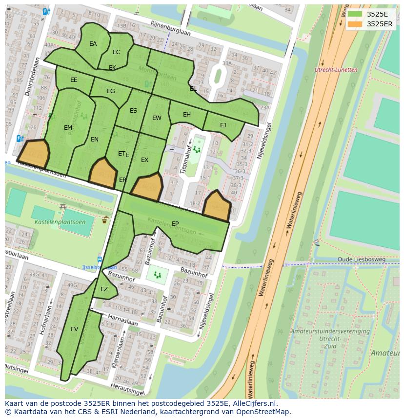 Afbeelding van het postcodegebied 3525 ER op de kaart.