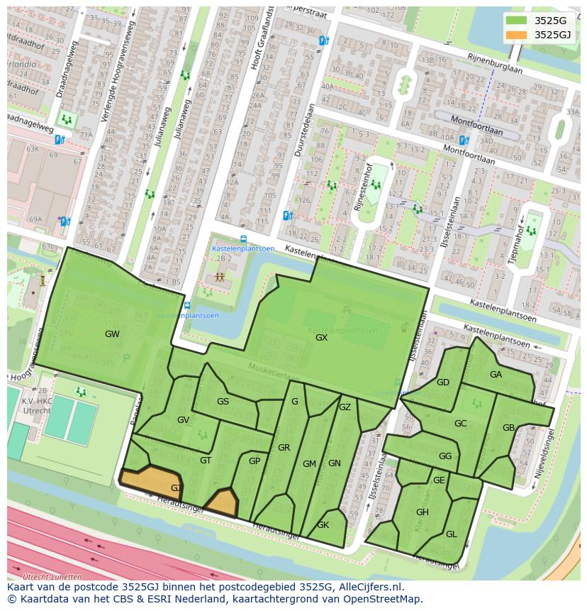 Afbeelding van het postcodegebied 3525 GJ op de kaart.