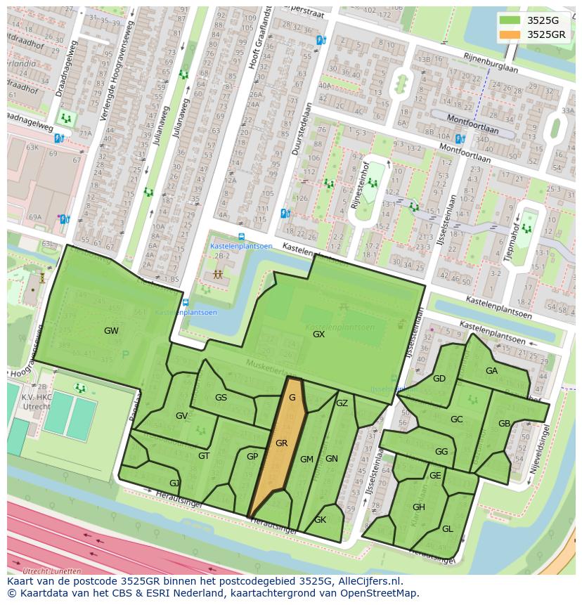 Afbeelding van het postcodegebied 3525 GR op de kaart.