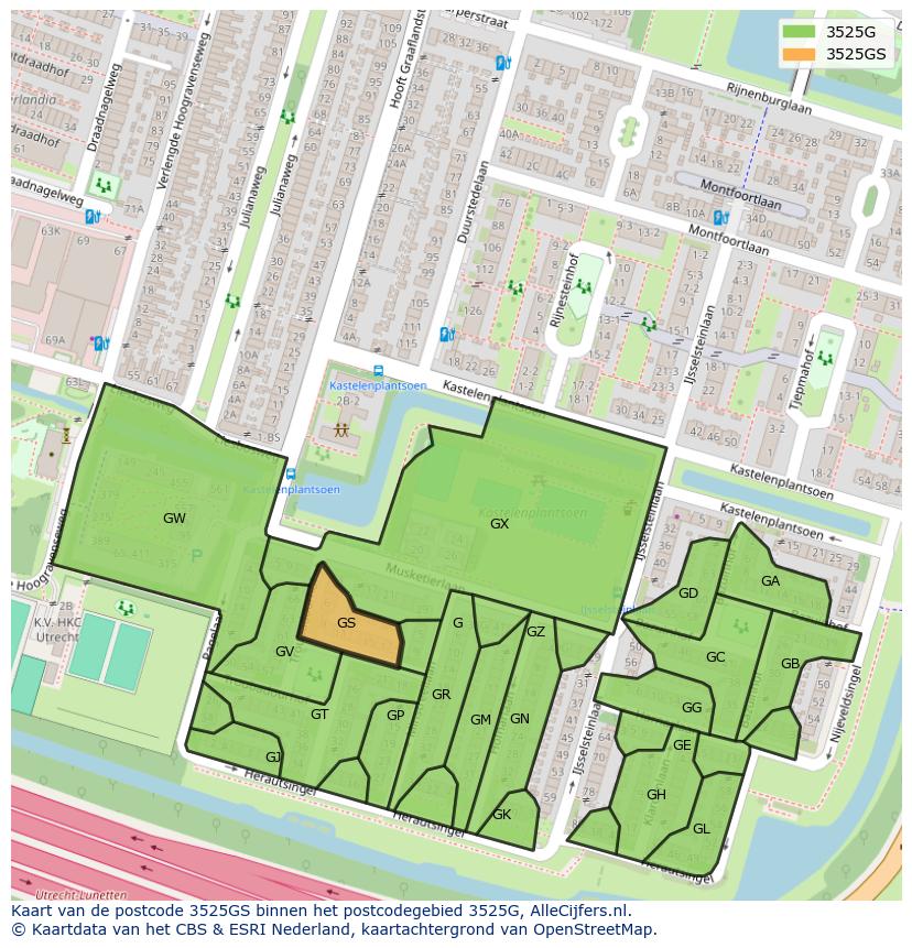 Afbeelding van het postcodegebied 3525 GS op de kaart.