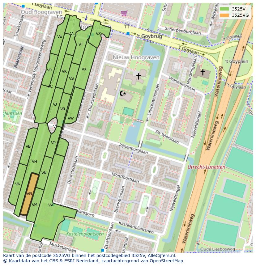 Afbeelding van het postcodegebied 3525 VG op de kaart.