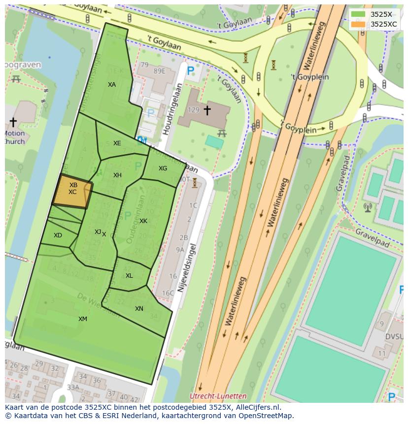 Afbeelding van het postcodegebied 3525 XC op de kaart.