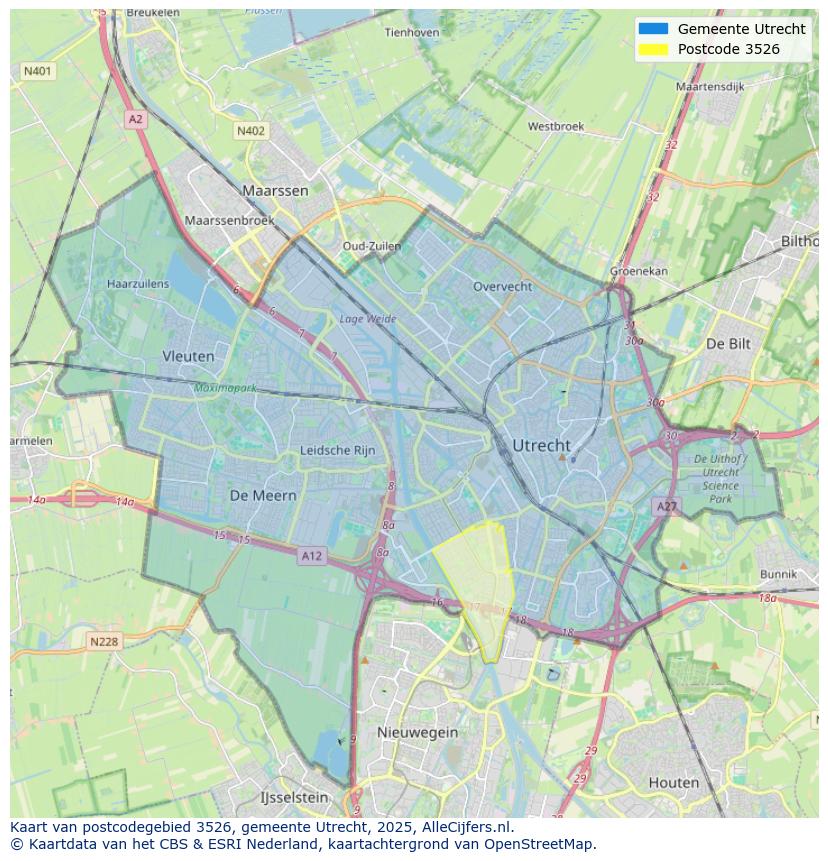 Afbeelding van het postcodegebied 3526 op de kaart.
