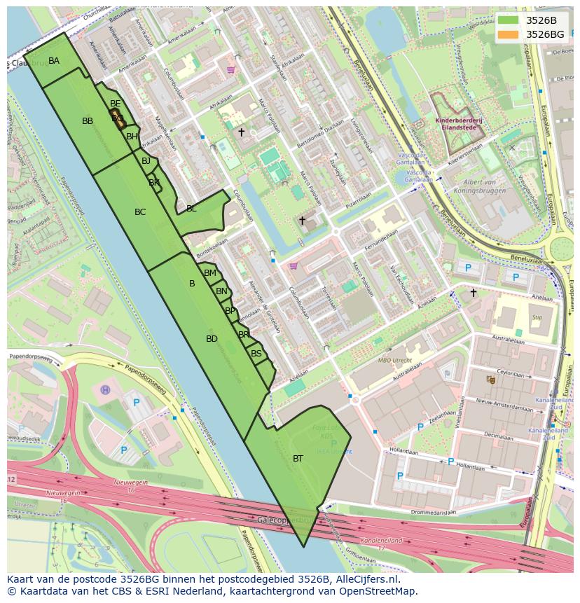 Afbeelding van het postcodegebied 3526 BG op de kaart.