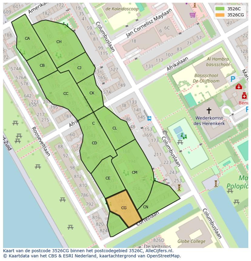 Afbeelding van het postcodegebied 3526 CG op de kaart.