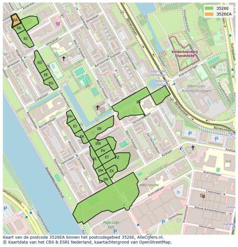 Afbeelding van het postcodegebied 3526 EA op de kaart.