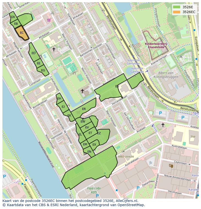 Afbeelding van het postcodegebied 3526 EC op de kaart.