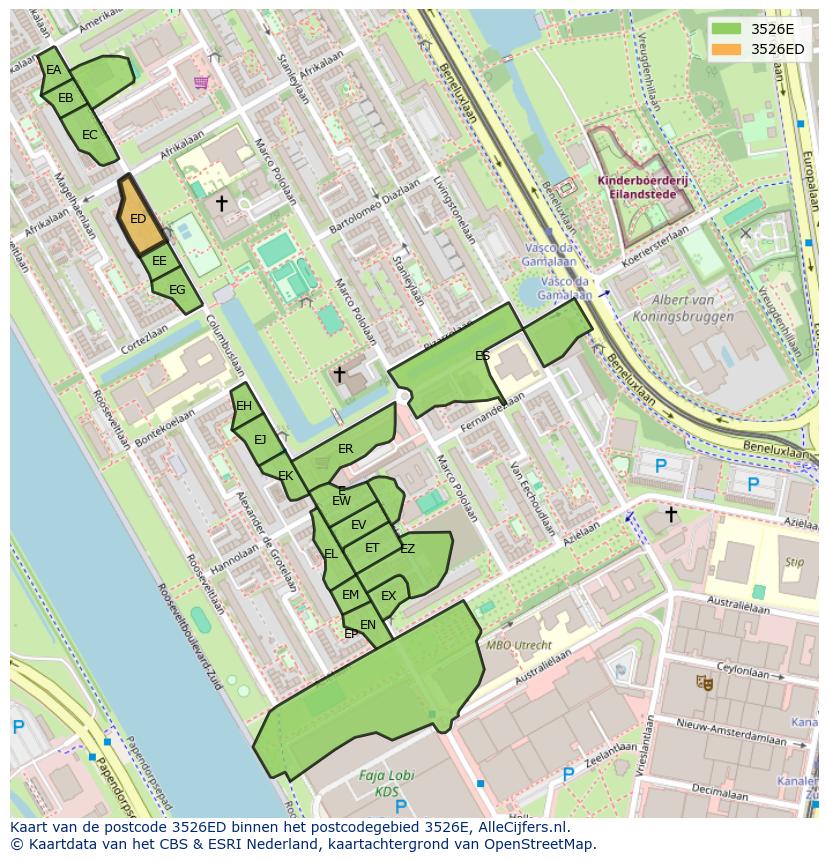 Afbeelding van het postcodegebied 3526 ED op de kaart.