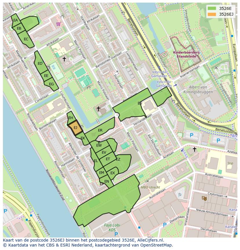 Afbeelding van het postcodegebied 3526 EJ op de kaart.
