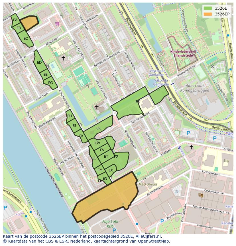 Afbeelding van het postcodegebied 3526 EP op de kaart.
