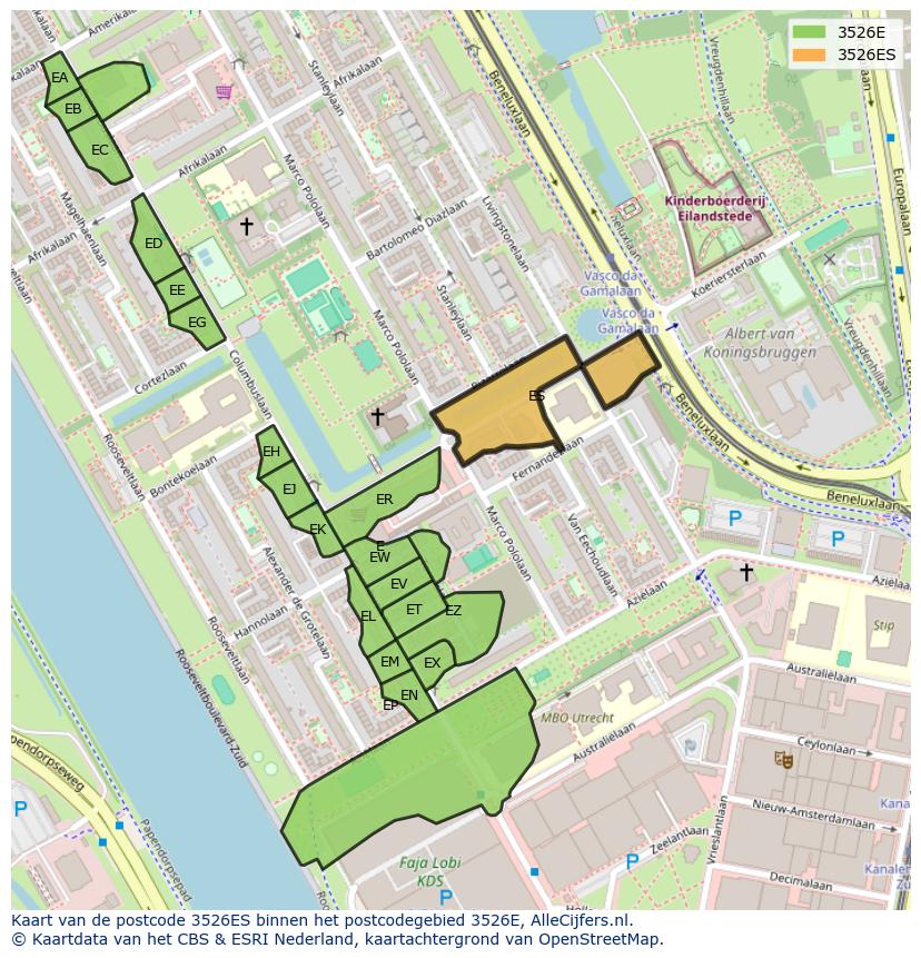 Afbeelding van het postcodegebied 3526 ES op de kaart.