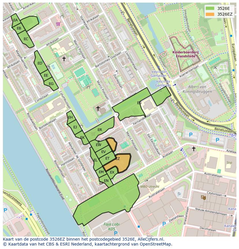 Afbeelding van het postcodegebied 3526 EZ op de kaart.
