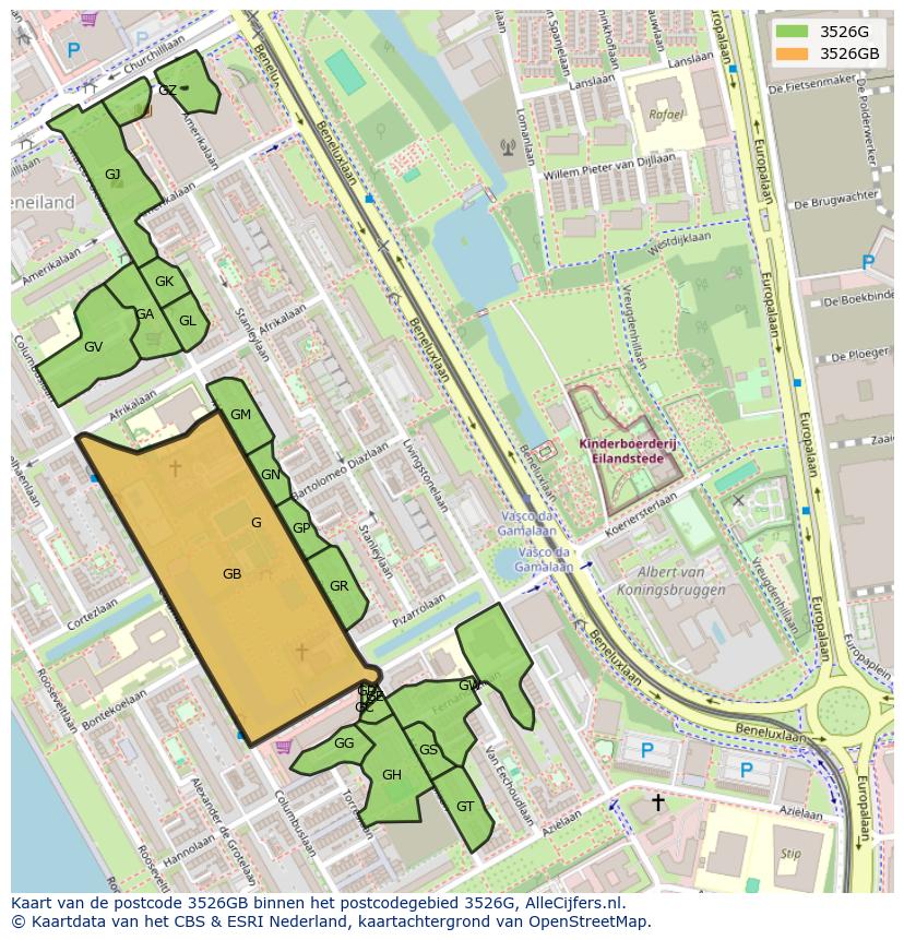 Afbeelding van het postcodegebied 3526 GB op de kaart.