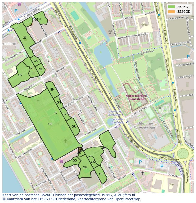 Afbeelding van het postcodegebied 3526 GD op de kaart.
