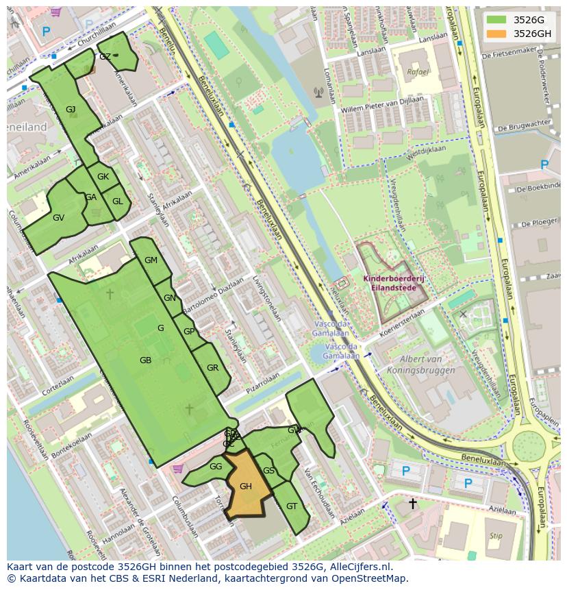 Afbeelding van het postcodegebied 3526 GH op de kaart.