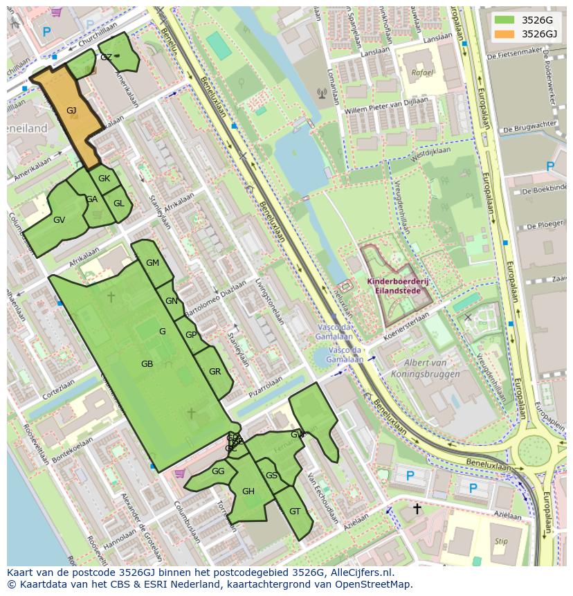 Afbeelding van het postcodegebied 3526 GJ op de kaart.