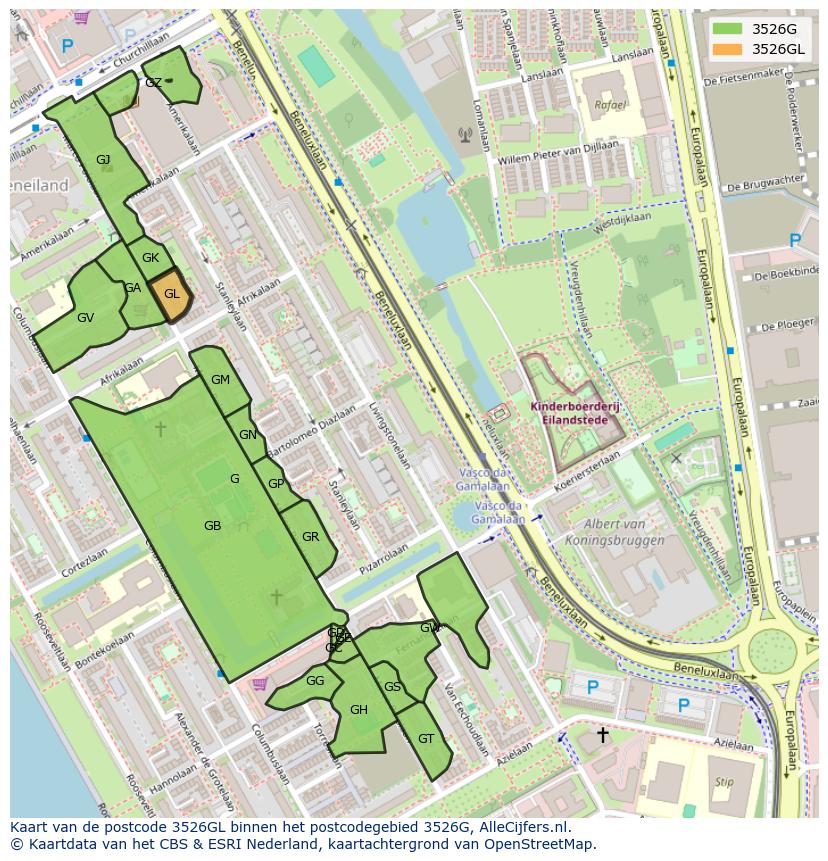 Afbeelding van het postcodegebied 3526 GL op de kaart.