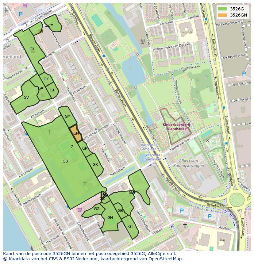 Afbeelding van het postcodegebied 3526 GN op de kaart.
