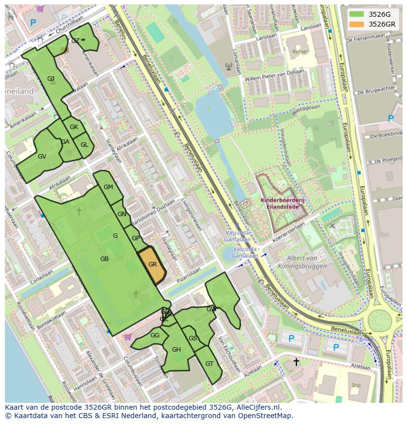 Afbeelding van het postcodegebied 3526 GR op de kaart.
