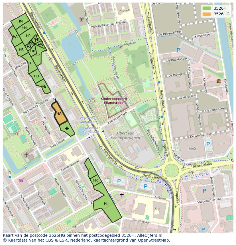 Afbeelding van het postcodegebied 3526 HG op de kaart.